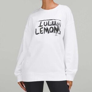 Lululemon White Oversized Crewneck Sweatshirt with Black Logo